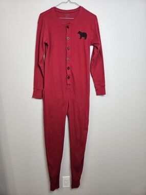 Wild & Cozy Women's Red Long-Sleeve Long John Pajamas XS Bear Bum